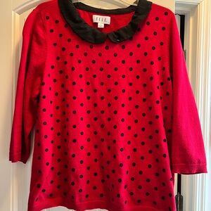 Elle Red and Black Polka Dot Knit Top Sweater Sz XXL 2x